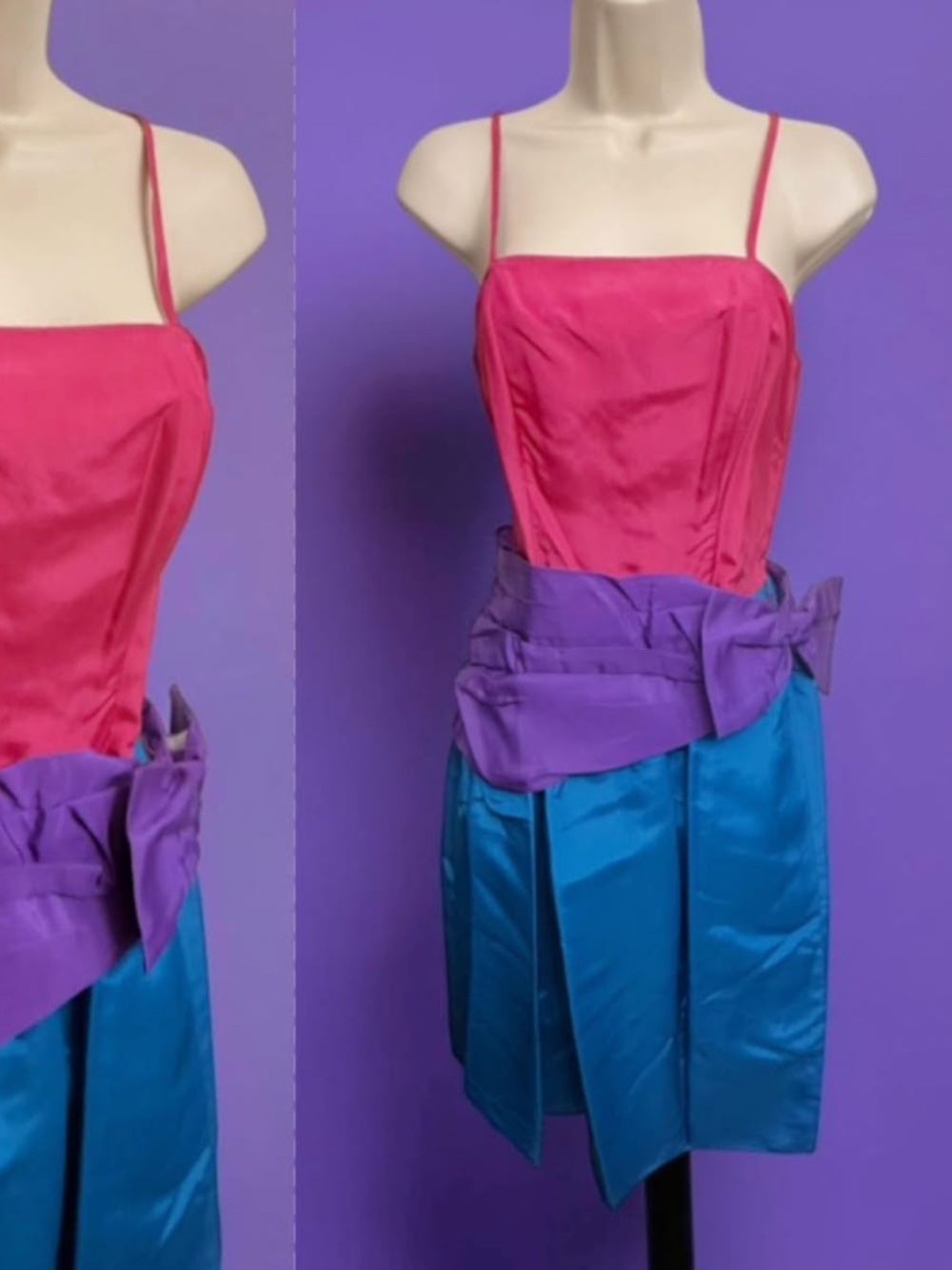 Colorful Vintage 80s Dress Purple Pink and Blue Party Prom Homecoming Dress